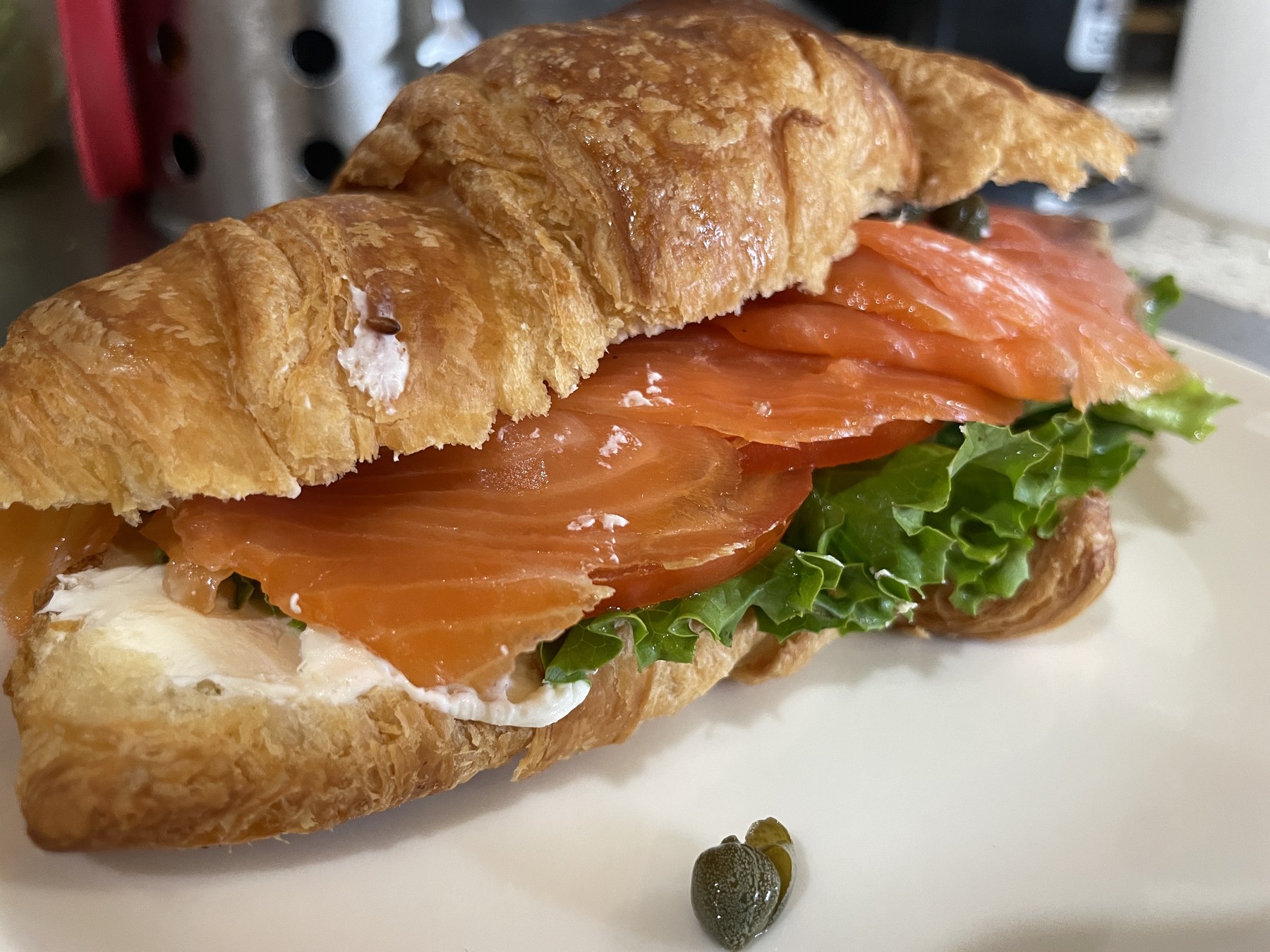 Smoked salmon croissant sandwich at Coffee and All That Jazz