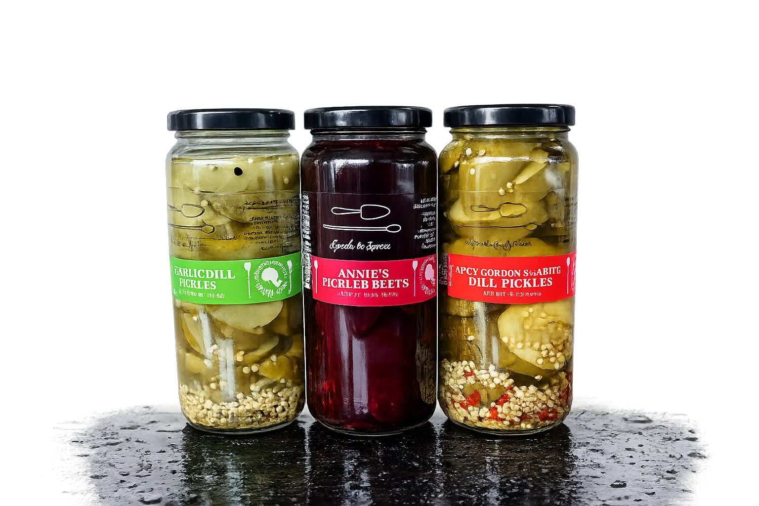 Pickles and pickled beets jars