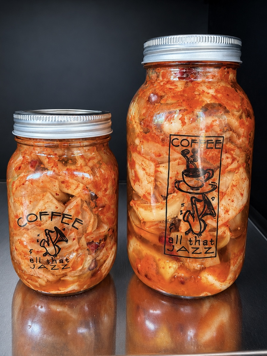 Homemade kimchi with fresh apple, pear, and pomegranate